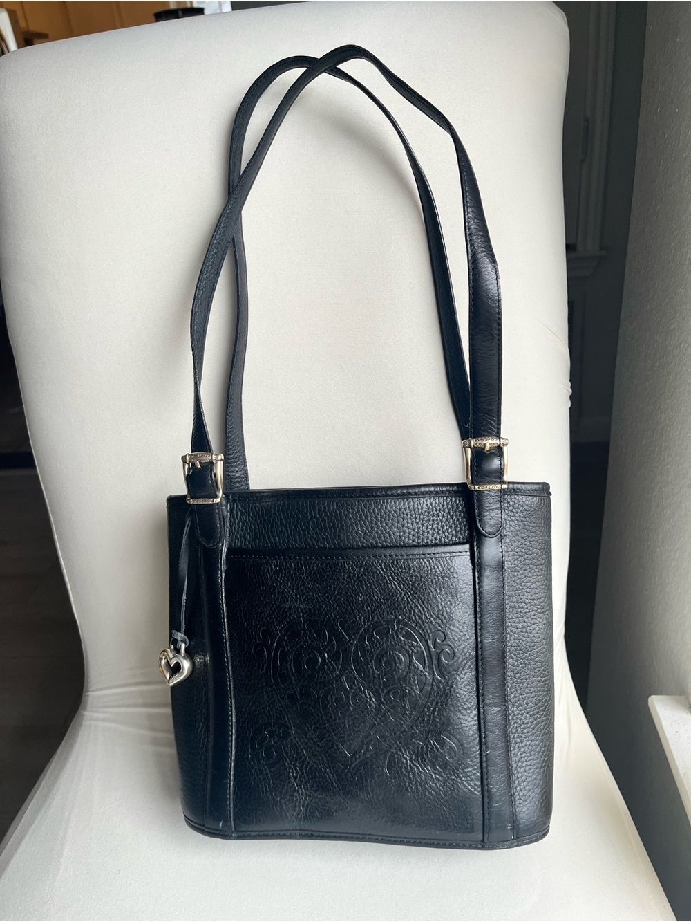 Brighton Black Leather Shoulder Bag with Heart‎ Charm
